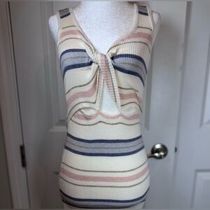 Vintage Havana Ribbed Striped Tie-Front Cutout Mini Resortwear Dress